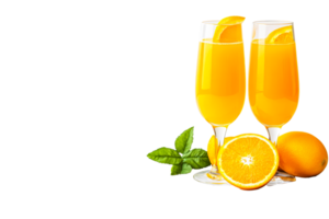 Refreshing mimosa drinks with oranges, cut out transparent png