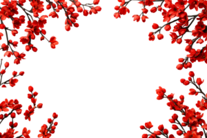 Red floral frame with branch, background for design, cut out transparent png