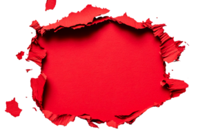 Torn red paper with rough edges and a black backdrop, cut out transparent png