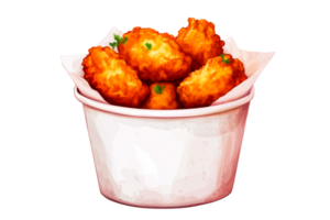 Fried chicken in a bucket, crispy, fast food, appetizing treat, cut out transparent png