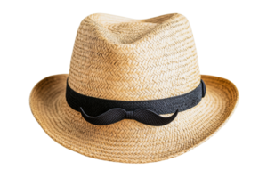 Straw hat with a moustache ribbon decoration, cut out transparent png