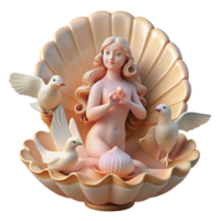 dramatic modern A loving Aphrodite emerging from a seashell, surrounded by doves, soft and romantic lighting, Rococo style 4K png