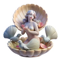 beautiful creative A loving Aphrodite emerging from a seashell, surrounded by doves, soft and romantic lighting, Rococo style genuine png