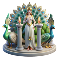 wonderful abstract A vengeful Hera plotting against Zeus, surrounded by peacocks, dramatic spotlighting, neoclassical style detailed png