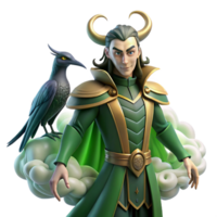 magnificent artistic A cunning Loki shapeshifting into a raven, surrounded by swirling mist, mysterious lighting, Norse mythology style professional png