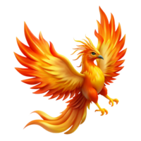 elegant abstract A beautiful phoenix, rising from the ashes, its feathers ablaze with vibrant orange and yellow flames, illuminated by its own light, in a fantasy art style authentic png