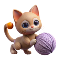 magnificent abstract A cute kitten batting at a ball of yarn, playful pose, soft and fluffy texture original png