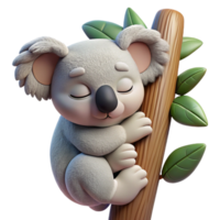 wonderful abstract A sleepy koala clinging to a eucalyptus tree, soft and fluffy fur, Australian outback setting 4K png