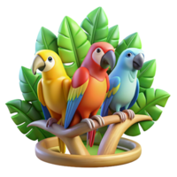 elegant abstract A group of colorful parrots perched on a branch, tropical rainforest setting, vibrant colors, photography style exclusive png