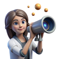 wonderful abstract A young woman with cybernetic eyes, looking through a telescope at a distant, binary star system. Realistic style, soft lighting original png