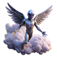 elegant traditional A humanoid alien with feathered wings, soaring through the clouds of a gas giant. Fantasy sci-fi style, soft lighting premium png