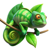magnificent vintage A chameleon blending into a leafy branch, vibrant green and brown colors, macro photography style exclusive png