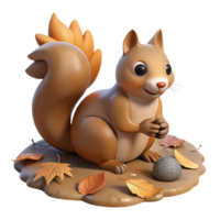 vibrant artistic A curious squirrel burying a nut in the ground, surrounded by fallen leaves, in a detailed, realistic style high quality png