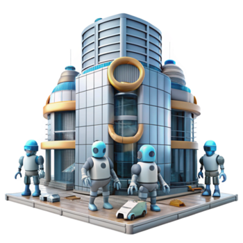 straordinario rustico un' gruppo di robot, costruzione un' massiccio, futuristico costruzione, contro un' fondale di vorticoso nebulose. costruttivista stile, dinamico illuminazione genuino png