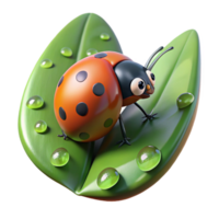 wonderful creative A tiny ladybug crawling on a dew-covered leaf, in a macro, photorealistic style detailed png