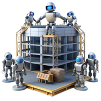 wonderful artistic A group of robots, constructing a massive, futuristic building, against a backdrop of swirling nebulae. Constructivist style, dynamic lighting high quality png