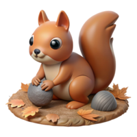 wonderful creative A curious squirrel burying a nut in the ground, surrounded by fallen leaves, in a detailed, realistic style genuine png