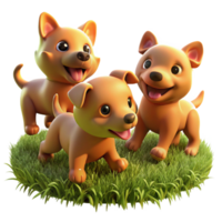 impressive rustic A group of playful puppies tumbling around in a grassy field, illuminated by warm sunlight, in a cute, cartoonish style original png