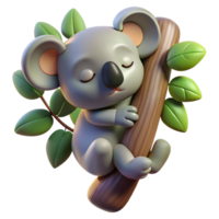 extraordinary rustic A sleepy koala clinging to a eucalyptus tree, illuminated by dappled sunlight, in a charming, cartoonish style 4K png