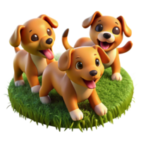 vibrant artistic A group of playful puppies tumbling around in a grassy field, illuminated by warm sunlight, in a cute, cartoonish style high quality png