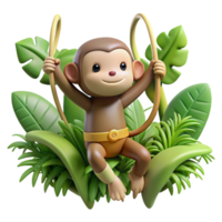impressive artistic A playful monkey swinging through the jungle vines, surrounded by lush vegetation, in a dynamic, cartoonish style professional png