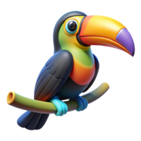 vibrant modern A colorful toucan perched on a branch, its large beak a striking contrast to its plumage, in a vibrant, cartoonish style premium png