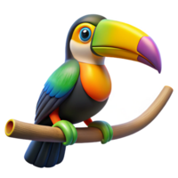 extraordinary minimalist A colorful toucan perched on a branch, its large beak a striking contrast to its plumage, in a vibrant, cartoonish style exclusive png