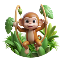 vibrant abstract A playful monkey swinging through the jungle vines, surrounded by lush vegetation, in a dynamic, cartoonish style premium png