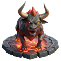 serene creative A fierce Minotaur with glowing red eyes, charging through a labyrinth of obsidian, dramatic backlighting, dark fantasy art style premium png