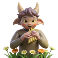elegant vintage A playful satyr with a mischievous grin, playing a pan flute amongst blooming wildflowers, dappled sunlight, Impressionist style exclusive png