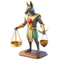 dramatic rustic A benevolent Anubis with a jackal head, weighing a human heart on a golden scale, soft ethereal lighting, ancient Egyptian tomb painting style high resolution png