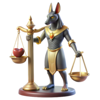beautiful rustic A benevolent Anubis with a jackal head, weighing a human heart on a golden scale, soft ethereal lighting, ancient Egyptian tomb painting style authentic png