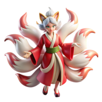 dramatic minimalist A mischievous Kitsune with nine tails of flowing silk, transforming into a beautiful woman, moonlight, ukiyo-e style high resolution png