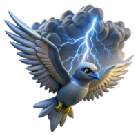 stunning traditional A majestic Thunderbird with feathers of lightning, soaring through a stormy sky, dramatic backlighting, Native American art style high resolution png