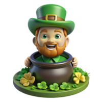 beautiful rustic A mischievous Leprechaun with a pot of gold, hiding amongst a patch of four-leaf clovers, dappled sunlight, Irish folklore art style high resolution png