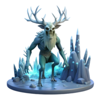 elegant modern A wise Wendigo with antlers of ice and a skeletal frame, stalking through a snowy forest, moonlight, dark fantasy art style premium png