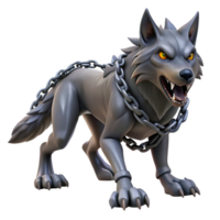 serene artistic A fierce Fenrir, a monstrous wolf bound by chains, struggling against his restraints, dramatic spotlighting, Norse mythology art style genuine png