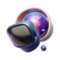 stunning minimalist A single, sleek virtual reality headset floating in space, reflecting a nebula, soft cosmic lighting, surreal style premium png