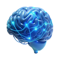 dramatic minimalist A holographic projection of a human brain, intricate neural pathways illuminated with electric blue light, rendered in a futuristic, minimalist style high resolution png
