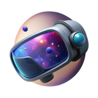 dramatic modern A single, sleek virtual reality headset floating in space, reflecting a nebula, soft cosmic lighting, surreal style genuine png