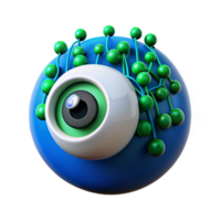serene abstract A biomechanical eye gazing intently at a binary code stream, green and blue highlights, hyperrealistic style professional png