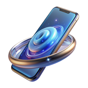 impressive rustic A levitating transparent smartphone displaying a swirling galaxy, internal components visible, futuristic minimalist style original png