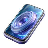 extraordinary vintage A levitating transparent smartphone displaying a swirling galaxy, internal components visible, futuristic minimalist style high quality png