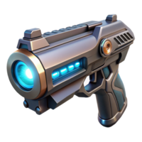 vibrant abstract A futuristic gun with glowing energy core, sleek design, dark metallic finish authentic png