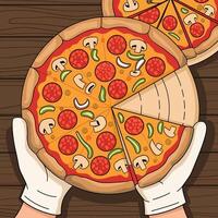 pizza colorful line art design vector