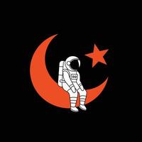 astronaut sitting on the moon in space logo vector