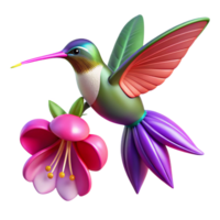 vibrant modern A tiny hummingbird hovering near a vibrant fuchsia flower, macro photography, soft lighting, vibrant style, premium png