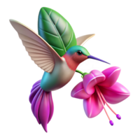 elegant modern A tiny hummingbird hovering near a vibrant fuchsia flower, macro photography, soft lighting, vibrant style, authentic png