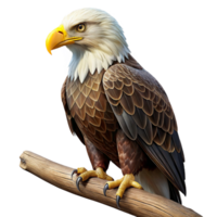 magnificent artistic A regal bald eagle perched on a branch, staring intensely, dramatic lighting, photorealistic style, genuine png