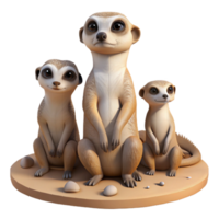 beautiful artistic A family of meerkats standing alert in the desert, midday sun, realistic style, high resolution png